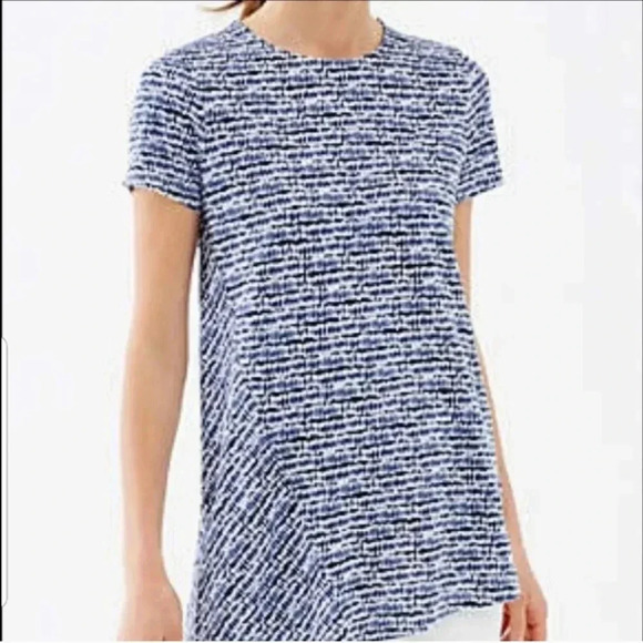 J.Jill blue & white seamed asymmetrical tee Linen & Rayon Blend Breathable SizeM - Picture 1 of 10